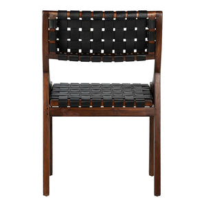 Dovetail Willow Rich Dark Brown Stained Teak and Black Woven Full Grain Leather Chair DOV25013
