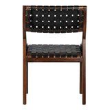 Dovetail Willow Rich Dark Brown Stained Teak and Black Woven Full Grain Leather Chair DOV25013