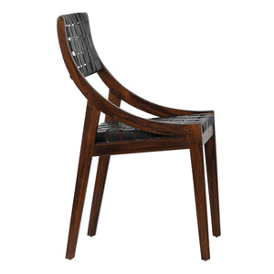 Dovetail Willow Rich Dark Brown Stained Teak and Black Woven Full Grain Leather Chair DOV25013