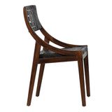 Dovetail Willow Rich Dark Brown Stained Teak and Black Woven Full Grain Leather Chair DOV25013