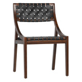 Willow Rich Dark Brown Stained Teak and Black Woven Full Grain Leather Chair