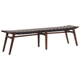 Dovetail Willow 74" Teak and Woven Full Grain Leather Bench DOV25015