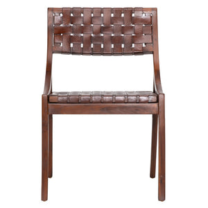 Dovetail Willow Stained Teak and Woven Full Grain Leather Chair DOV25016