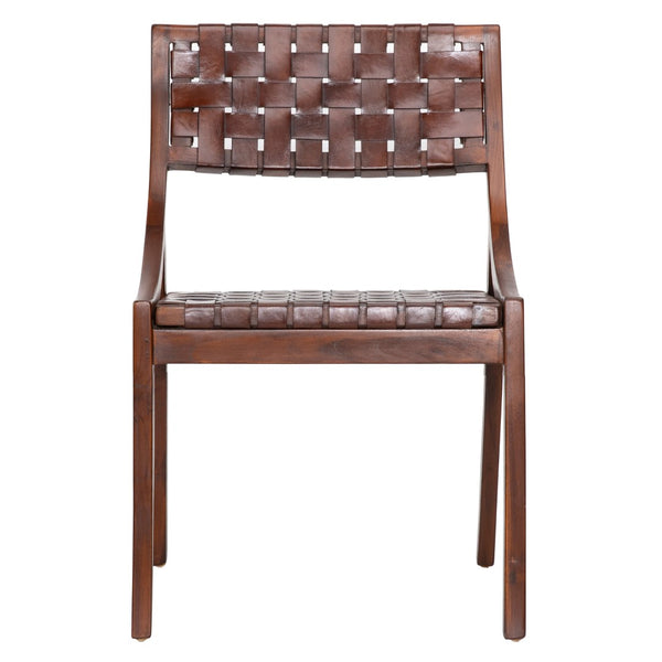 Dovetail Willow Stained Teak and Woven Full Grain Leather Chair DOV25016