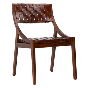 Dovetail Willow Stained Teak and Woven Full Grain Leather Chair DOV25016