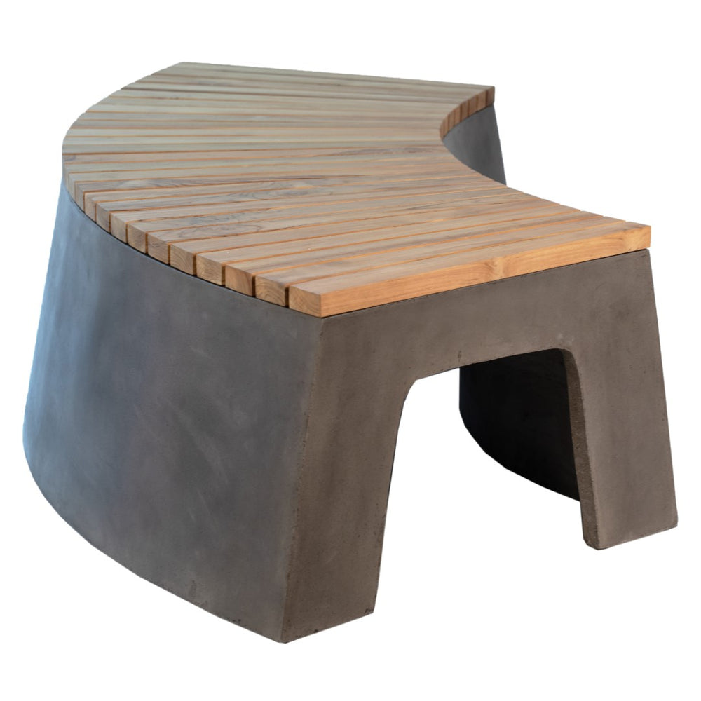 Dovetail Ezra 67" Indoor-Outdoor Curved Concrete and Teak Bench DOV26005