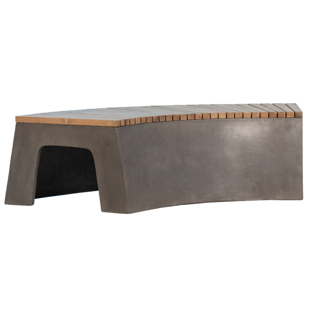 Dovetail Ezra 67" Indoor-Outdoor Curved Concrete and Teak Bench DOV26005