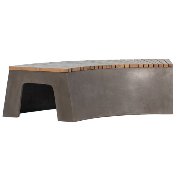 Dovetail Ezra 67" Indoor-Outdoor Curved Concrete and Teak Bench DOV26005