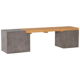 Dovetail Ezra 67" Indoor-Outdoor Curved Concrete and Teak Bench DOV26023