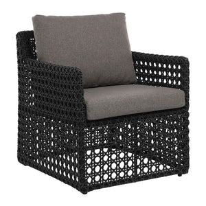 Dovetail Maxine Indoor-Outdoor Woven Charcoal Grey Poly Rope Cube Arm Chair with Light Grey Cushion DOV30029