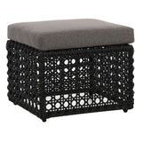 Dovetail Maxine Indoor-Outdoor Woven Charcoal Grey Poly Rope Cube Ottoman with Light Grey Cushion DOV30030OT