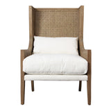 Dovetail Cardiff Oak and Natural Woven Rattan High Wing Back Occasional Chair with Ivory Linen Seat and Back Cushion DOV31001