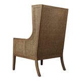 Dovetail Cardiff Oak and Natural Woven Rattan High Wing Back Occasional Chair with Ivory Linen Seat and Back Cushion DOV31001