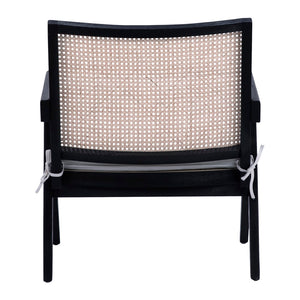 Dovetail Charlotte Antique Black Oak Occassional Arm Chair with Rattan Seat Back and White Cotton Cushion DOV31012