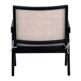 Dovetail Charlotte Antique Black Oak Occassional Arm Chair with Rattan Seat Back and White Cotton Cushion DOV31012