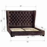 Dovetail Rostas Upholstered Dark Grey Velvet Tufted Wingback Headboard Panel Bed DOV3124EK