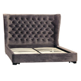 Dovetail Rostas Upholstered Dark Grey Velvet Tufted Wingback Headboard Panel Bed DOV3124EK