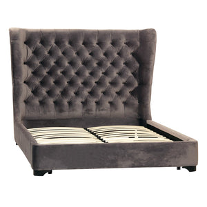 Dovetail Rostas Upholstered Dark Grey Velvet Tufted Wingback Headboard Panel Bed DOV3124Q