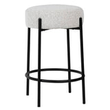 Lunar Round White Boucle and Iron Upholstered Counter Stool
