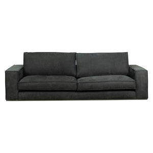 Dovetail Felipe 95" Full Grain Leather Wide Track Arm Sofa in Antique Black Suede DOV32011