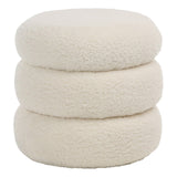 Declan Ivory Faux Sheepskin Round Ottoman