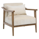 Surrey Natural Oak and Cream Velvet Upholstered Occasional Arm Chair with Throw Pillow