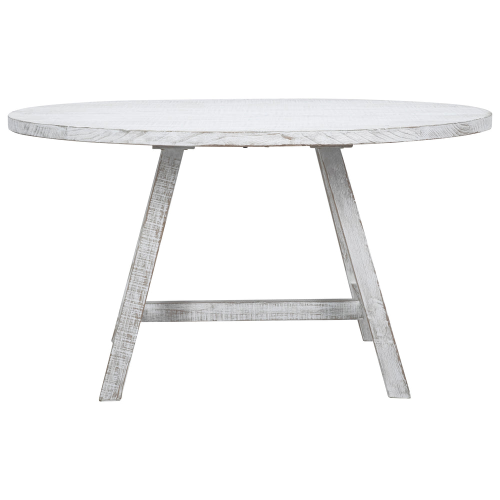 Dovetail Cape Cod 56" Round White Wash Dining Table with 4 Leg Trustle Base DOV38002