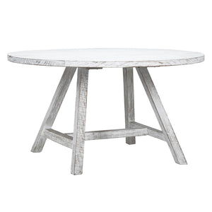 Dovetail Cape Cod 56" Round White Wash Dining Table with 4 Leg Trustle Base DOV38002