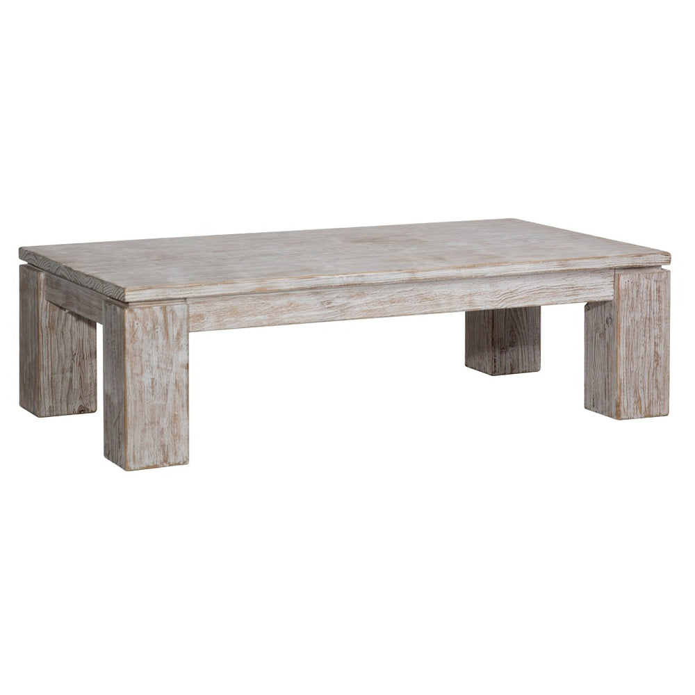 Dovetail Datona 56" Rectangular Reclaimed Pine White Wash Block Feet Coffee Table DOV38005WH