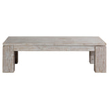 Dovetail Datona 56" Rectangular Reclaimed Pine White Wash Block Feet Coffee Table DOV38005WH