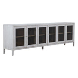 Dovetail Agno 109" Reclaimed Pine White Wash Sideboard with Glass Front Doors DOV38012
