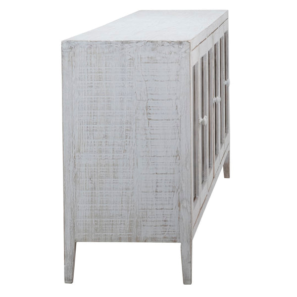 Dovetail Agno 109" Reclaimed Pine White Wash Sideboard with Glass Front Doors DOV38012