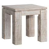 Dovetail Datona 22" Square Reclaimed Pine White Wash Block Feet Side Table DOV38037WH
