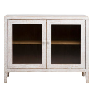 Dovetail Cape Cod 43" Reclaimed Pine White Wash Sideboard with Glass Front Doors DOV38049