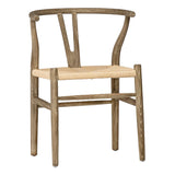 Emilio Mid-Century Modern Curved Back Natural Finish Oak Chair with Woven Craft Paper Seat