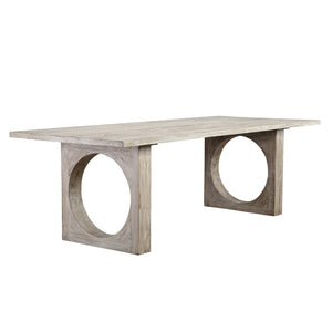 Dovetail Maya 94" Rectangular Reclaimed Pine White Wash Dining Table with Cut Out Double Pedestal Base DOV50007