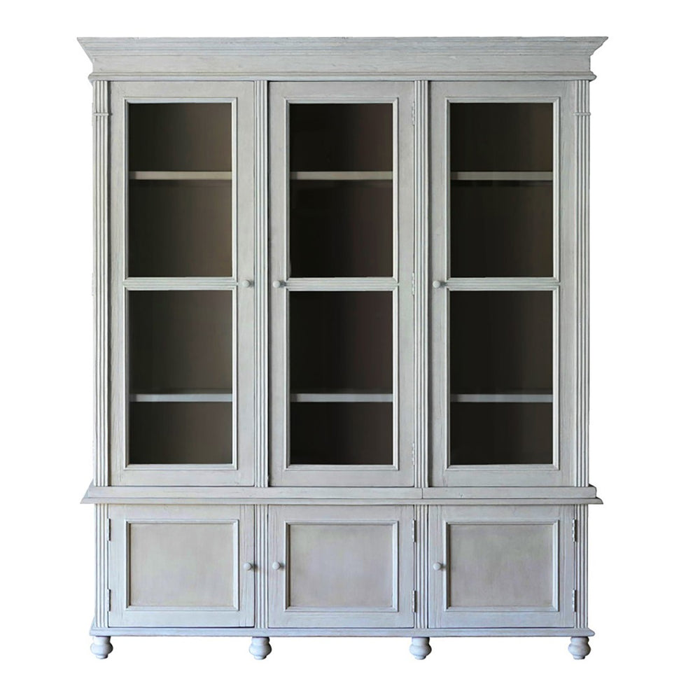Dovetail Panama Large 91" Reclaimed Pine Glass Front Display Cabinet Finished in Light Grey Wash DOV50037