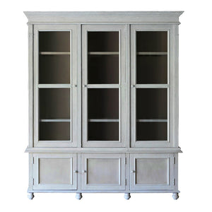 Dovetail Panama Large 91" Reclaimed Pine Glass Front Display Cabinet Finished in Light Grey Wash DOV50037