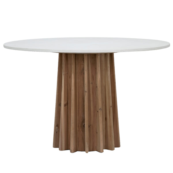 Dovetail Aletha 47" Round Concrete and Reclaimed Pine Pedestal Dining Table DOV50041