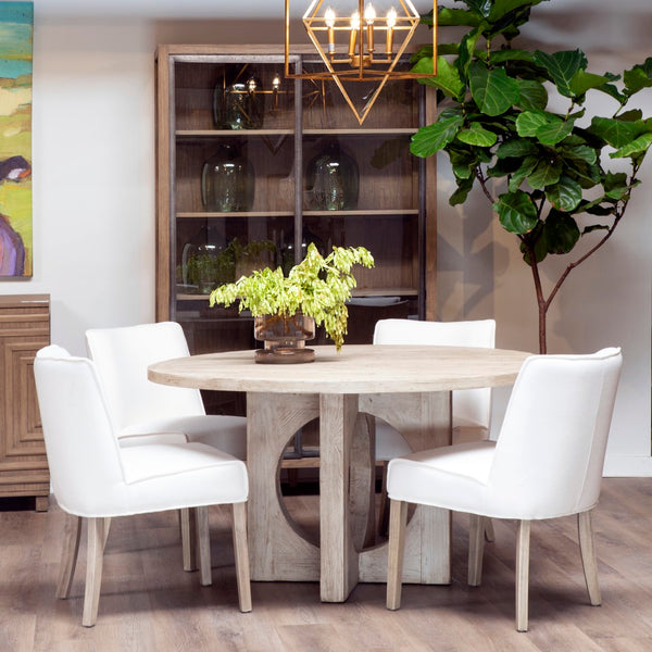 Dovetail Currier White Linen Upholstered Parsons Dining Chair with Wood Legs DOV1535