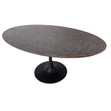 Dovetail Atlanta Iron Pedestal with Inlayed Stone in Oak Top Oval Dining Table DOV5387