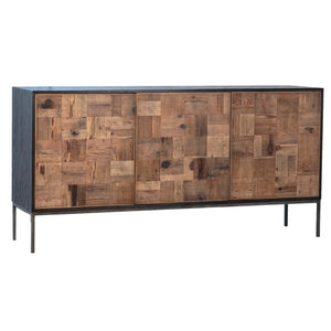 Dovetail Alexio 72" Antique Oak Wood Sideboard in Black and Natural Brown with Iron Legs DOV5433