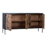 Dovetail Alexio 72" Antique Oak Wood Sideboard in Black and Natural Brown with Iron Legs DOV5433