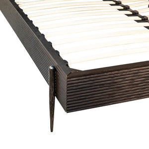 Dovetail Meryl Antique Black Oak and Forged Iron Modern Wingback Panel Bed DOV5461Q