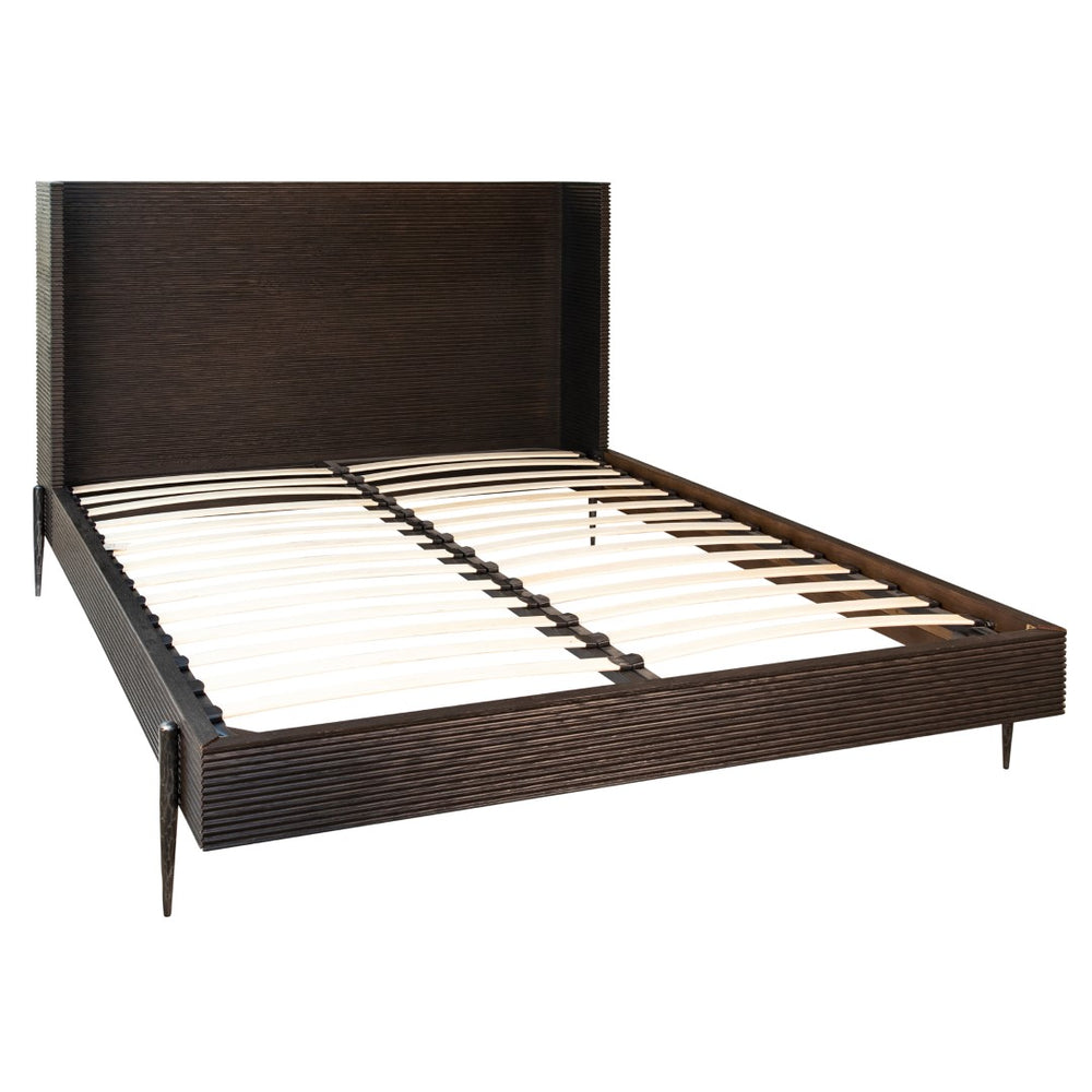 Dovetail Meryl Antique Black Oak and Forged Iron Modern Wingback Panel Bed DOV5461EK