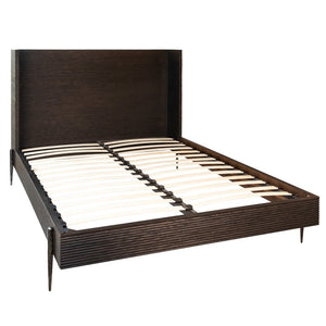 Dovetail Meryl Antique Black Oak and Forged Iron Modern Wingback Panel Bed DOV5461Q