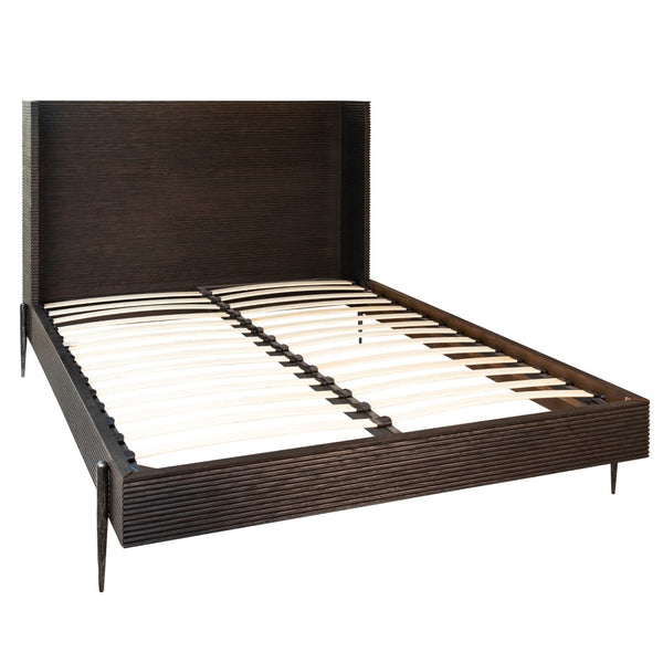 Dovetail Meryl Antique Black Oak and Forged Iron Modern Wingback Panel Bed DOV5461Q