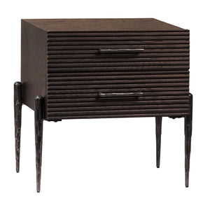 Dovetail Meryl Antique Black Oak and Forged Iron Modern 2-Drawer Side Table DOV5462