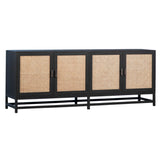 Dovetail Royette 83" Exotic Wood and Rattan Sideboard DOV6367BK