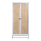 Dovetail Khloe 78" Tall  Exotic Wood and Rattan 2-Door Cabinet in White DOV6382WH